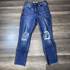 Hollister Curvy High Rise Mom Jeans Women’s W25 L27 Distressed Raw Hem Blue